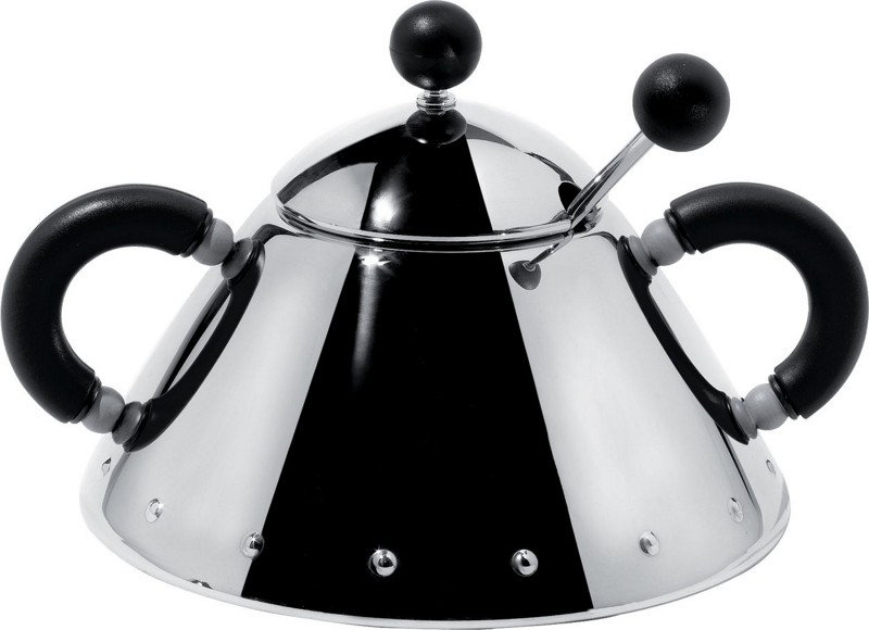 Sugar Bowl with Black Handle and Spoon