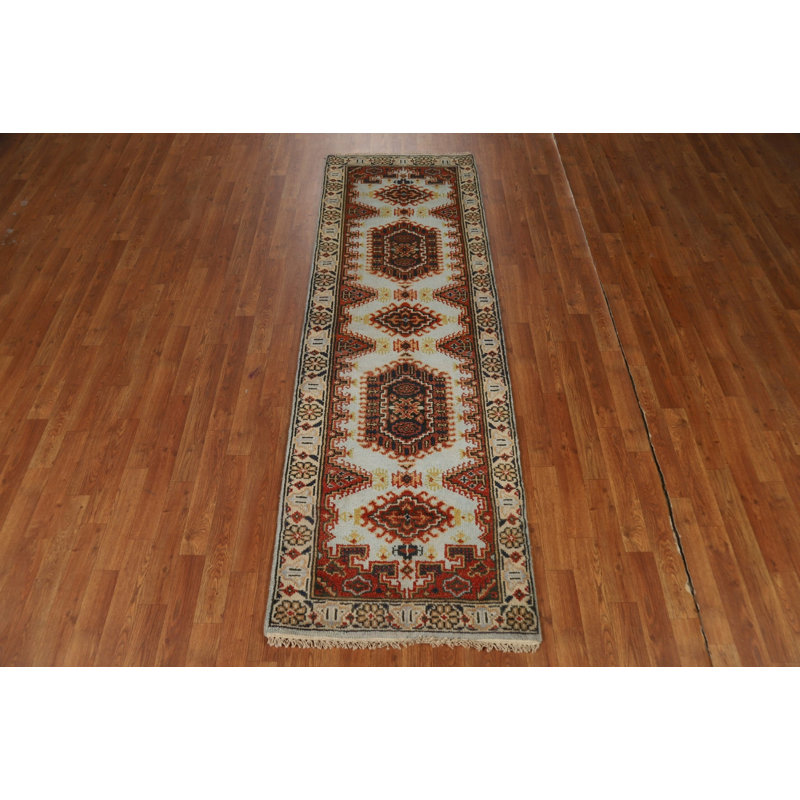 Tapis de couloir indien en laine à motif géométrique 3x8