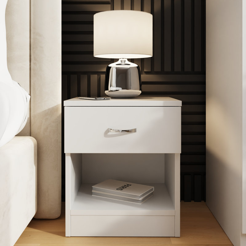 40cm W Manufactured Wood Bedside Table, White