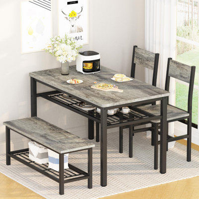 Kitchen Table Chairs Set Of 4, Industrial Breakfast Nook Table Set, Dining Table Set For 4 With Bench And Chairs, Dining Room Table Set With Metal Fra by Ebern Designs