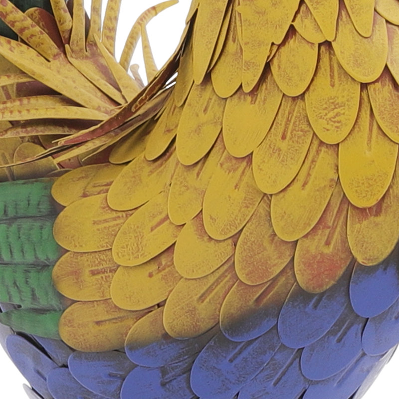 32" Metal Rooster Garden Statue with Ground Stake, Aged Mustard Yellow, Yellow