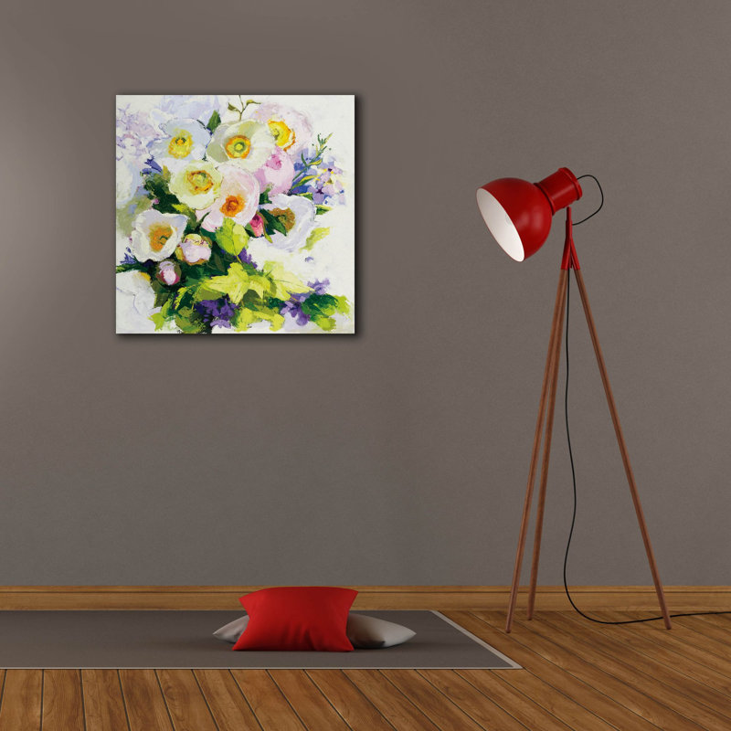 Art sur toile, "Coquelicots et pivoines" par Shirley Novak, H 26 po x l 26 po x P 1,5 po