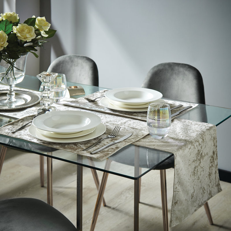 Crushed Velvet Runner, Natural, 33cm W x 180cm L