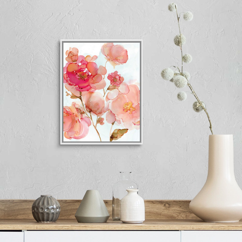Pivoines vives - reproduction d'art sur toile, Cadre flottant blanc, H 15,7 po x l 12,7 po x P 1,75 po