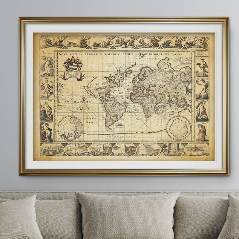 « rétro world map viiii antique », impression, Or, H 24 po x l 32 po x P 1,5 po