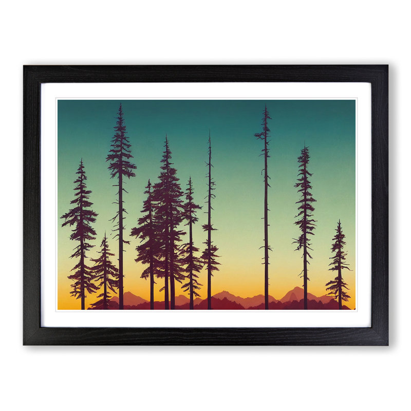 Ethereal Pine Tree Forest - Single Picture Frame Painting, Black, 25cm H x 34cm W x 2cm D