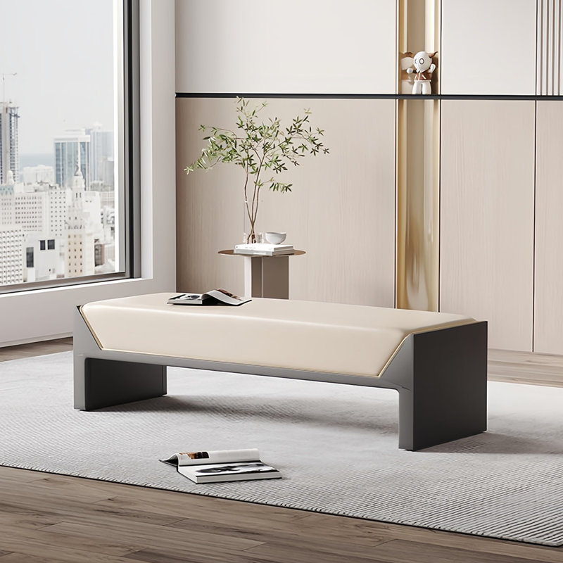 Banc rembourré en cuir Rupakus, H 16,14 po x l 70,86 po x P 18,89 po