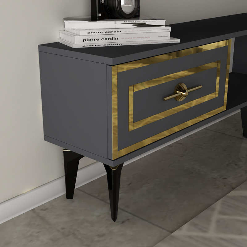 Meuble télé avec tablette murale Catena, anthracite moderne, 59,1 po x 17,6 po x 11,6 po Catena | Panneau de particules enduit 100% mélamine, couleur unie | Plusieurs tablettes, à fixation murale, élégantes et fonctionnelles pour le salon