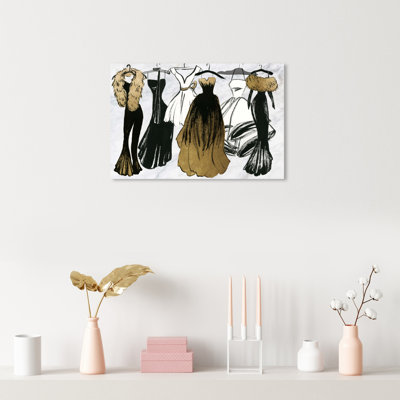 «Fashion and Glam Lovely Closet Noir Dress», reproduction d'art sur toile tendue