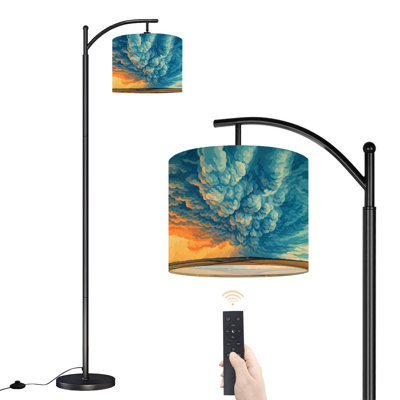 Lampe sur pied à arc avec abat-jour réglable orage dramatique nuages lampe sur pied 3 températures de couleur à haut gradateur avec interrupteur au pied pour la chambre à coucher