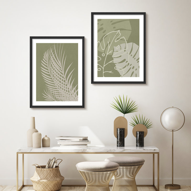 "Green Monstera", feuille de palmier vert, Noir, noir, noir, noir, H 14 po x l 11 po