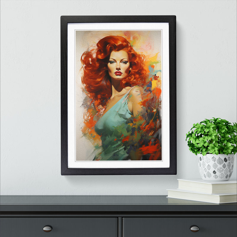 Red Headed Woman Gestural - Framed Print, 34cm H x 25cm W x 2cm D, Black