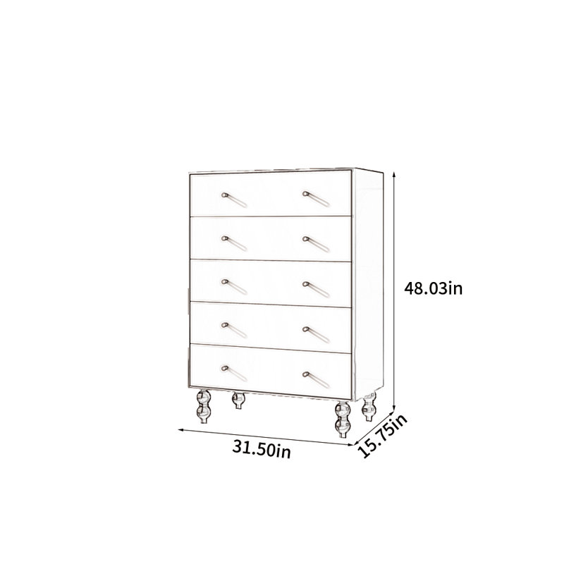 Commode à cinq tiroirs peinte à la peinture à l'huile
