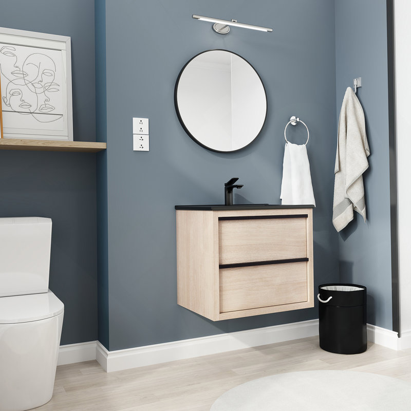 Meuble-lavabo 24 po avec 2 tiroirs à fermeture douce, lavabo en céramique blanche, Noir