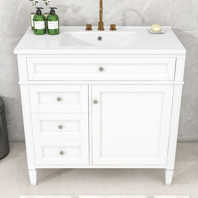 Eleene Modern Bathroom Vanity with Sink, Adjustable Storage Cabinet with 2 Drawers