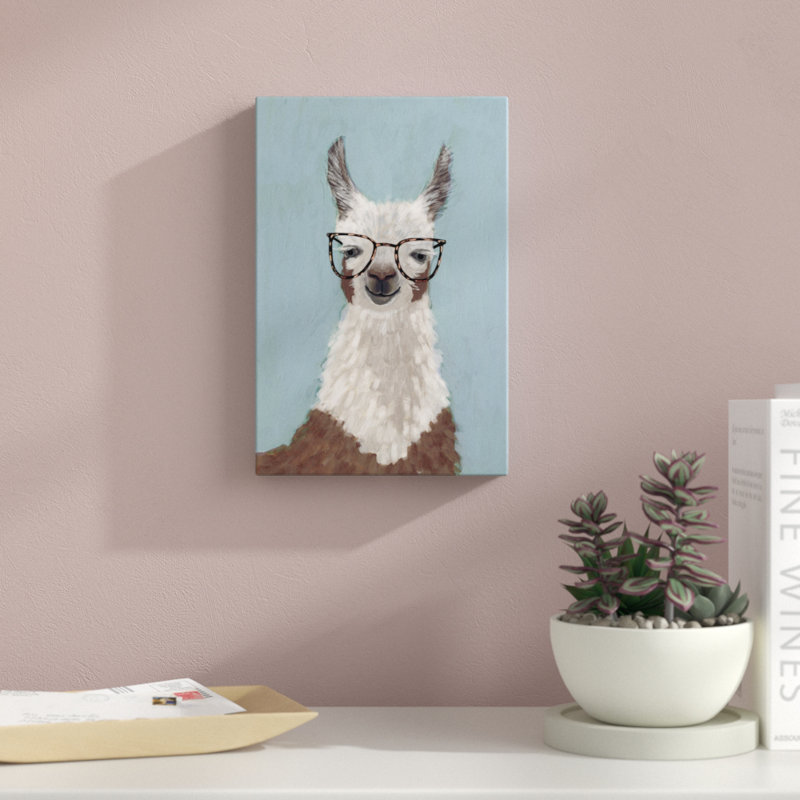 «Llama Specs I», peinture sur toile, H 12 po x l 8 po, Toile tendue