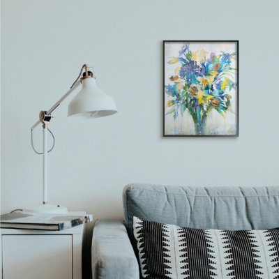 Bouquet de printemps délavé bleu jaune vert - impression d'art graphique
