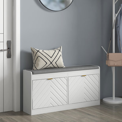 Shoe Bench Entryway Bench With Shoe Storage Adjustable Shelves And Shutter Doors 35.4" Shoe Organizer