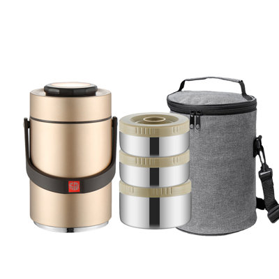 3-Tier Stackable Insulated Food Jar ,2.3L Bento Lunch Box, Stainless Steel Food Container for School Office Picnic（Golden）