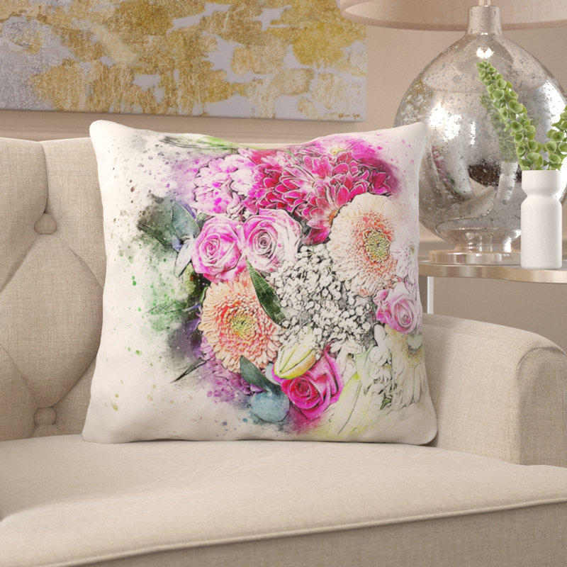 Coussin décoratif fleurs Cambria, Microsuède, Intérieur