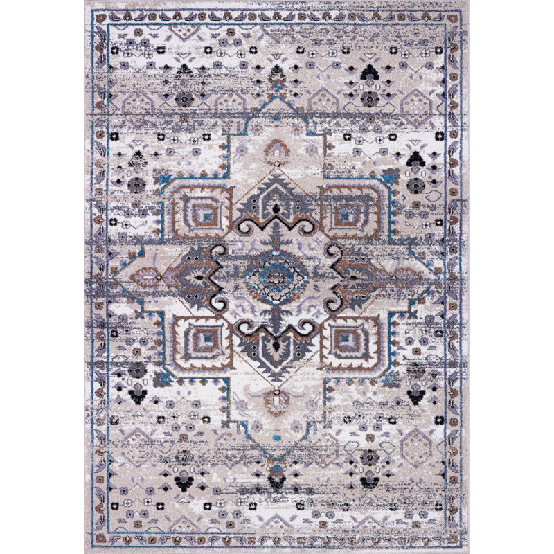 Tapis oriental crème / gris Mangassa, Rectangle 5 pi 2 po x 7 pi 5 po
