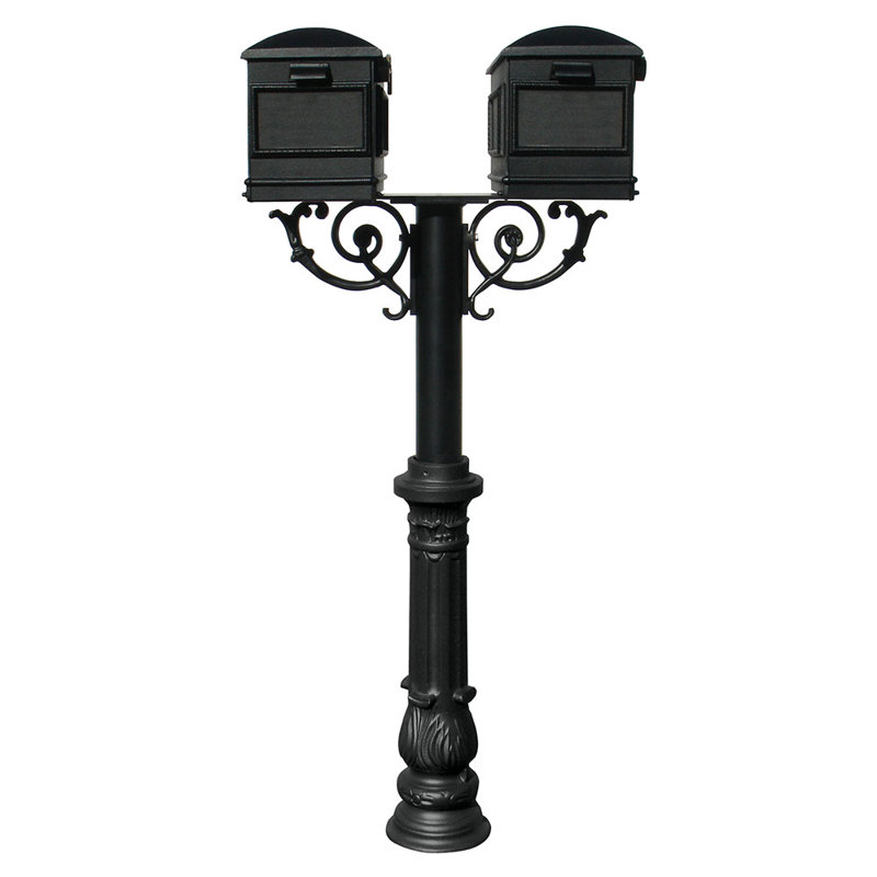 Hanford Black Aluminum Twin Mailbox Post with Ornate Base