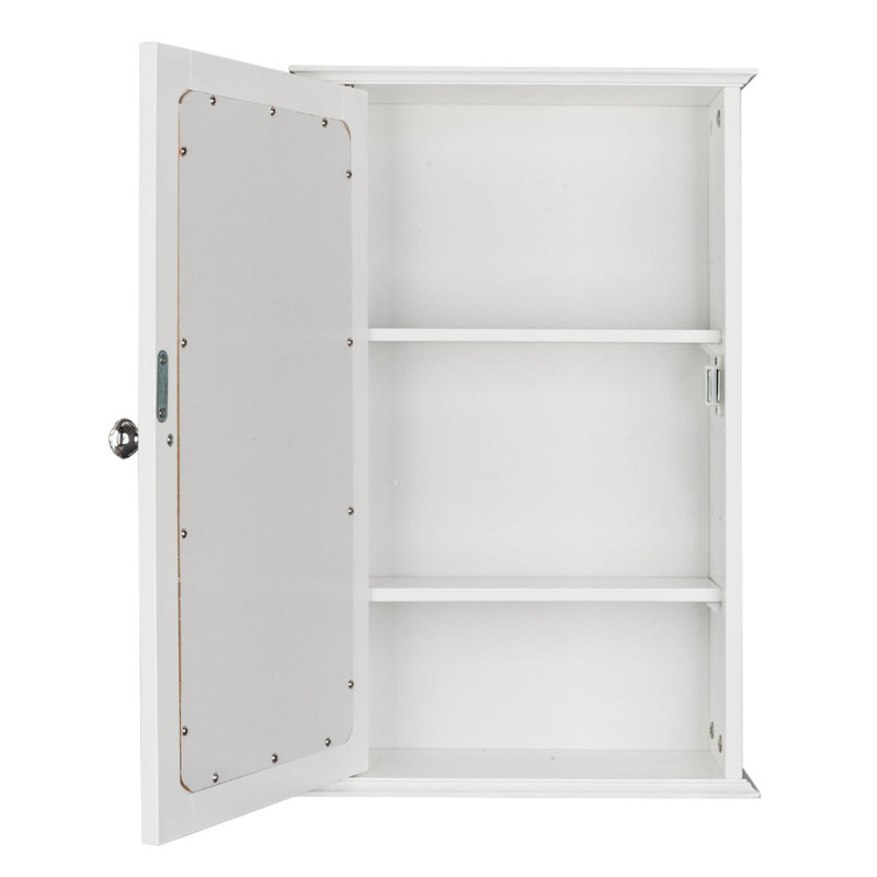 Armoire de salle de bain à miroir à une porte (blanc) - Tablette de rangement murale en MDF avec serrure magnétique, peu encombrante pour les articles de toilette