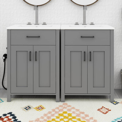 Meuble-lavabo moderne de 48 pouces avec lavabo en céramique, tiroir rabattable, tablettes de porte à double couche