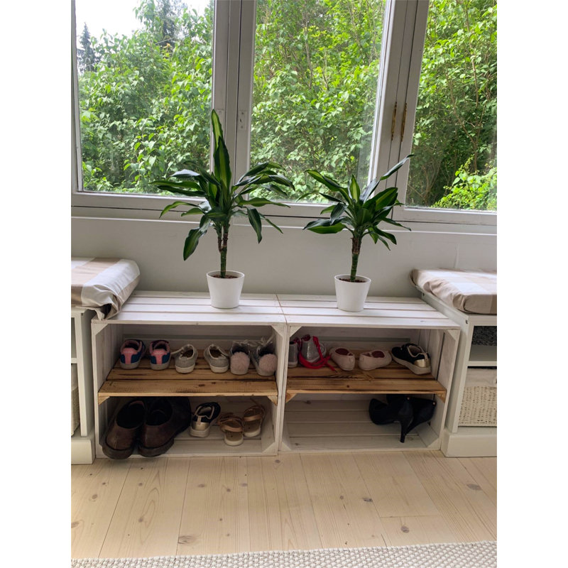4 Pair Stackable Solid Wood Shoe Rack, White/Brown