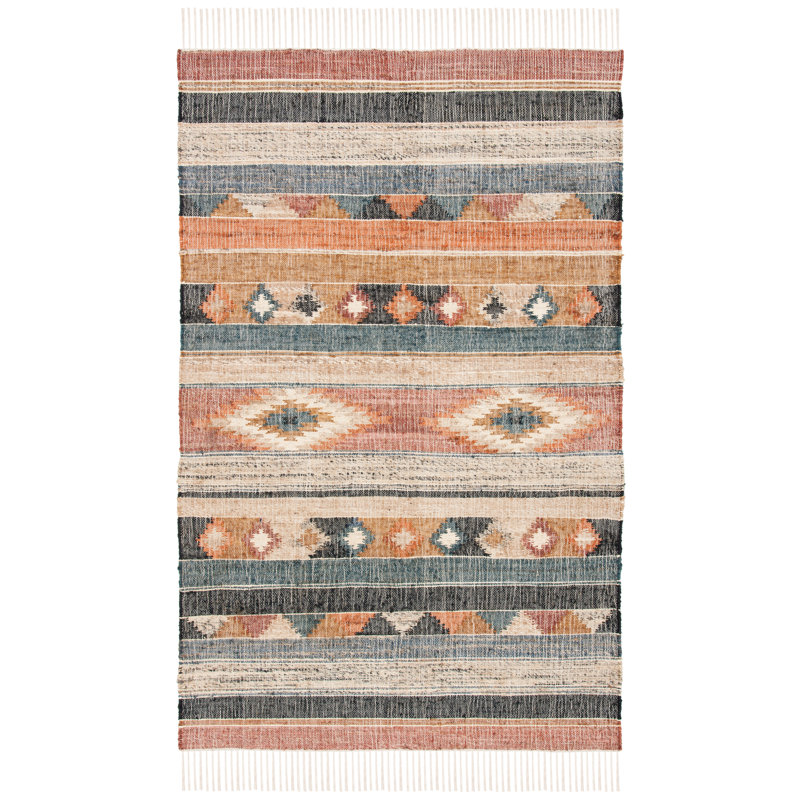 Friley Southwesten Flatweave Jute/Cotton Blue/Rust Area Rug, Rectangle 9' x 12'