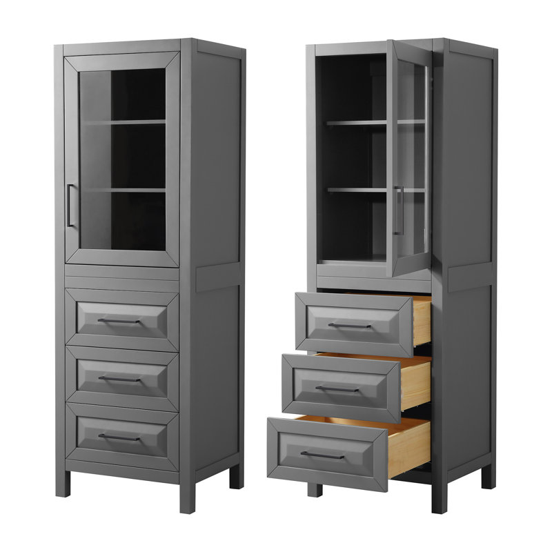 Daria Linen Cabinet, Dark Gray/Matte Black Trim