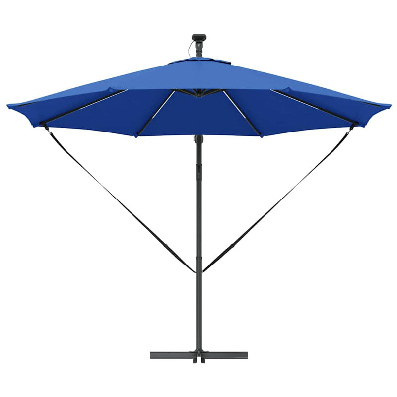 Umbrella with LED Strip Lights Polyester and Aluminium Outdoor Parasol, Blue, 248cm H x 294cm W x 294cm D