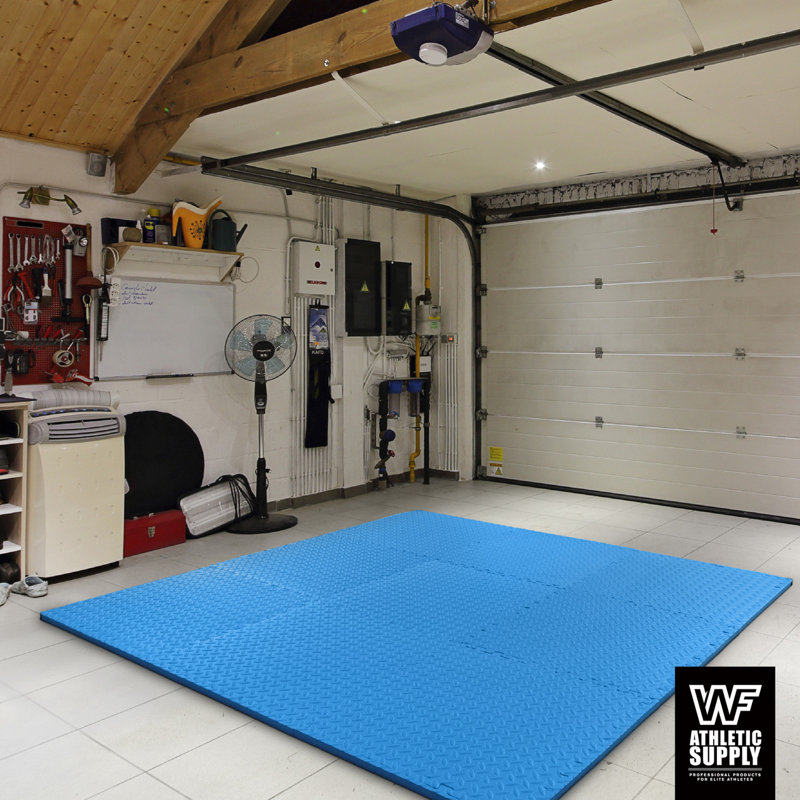 Blue Diamond Pattern Interlocking EVA Foam Exercise Mats, 24" x 24"