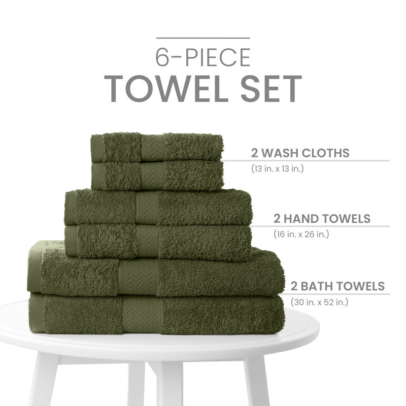 Martex 6 Piece Luxury Cotton Towel Set, 2 Bath Towels, 2 Hand Towels, 2 Washcloths 500 GSM 100% Ring Spun Cotton Highly Absorbent Soft Towels for Bathroom For Everyday Use, Hotel & Spa