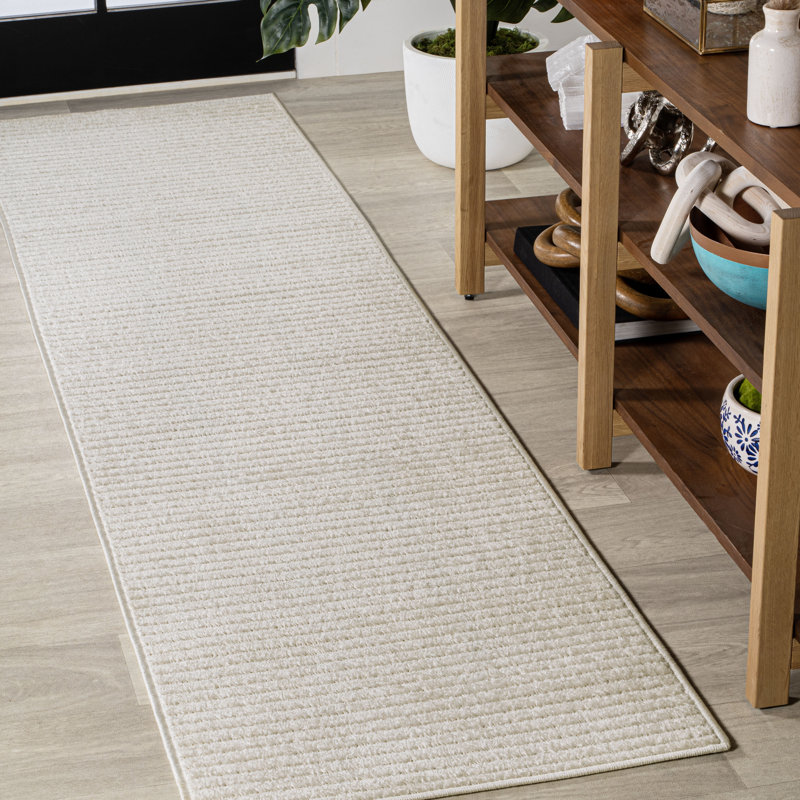 Tapis intérieur / extérieur rayé ivoire / crème Atricia, Tapis de couloir 2 pi x 8 pi