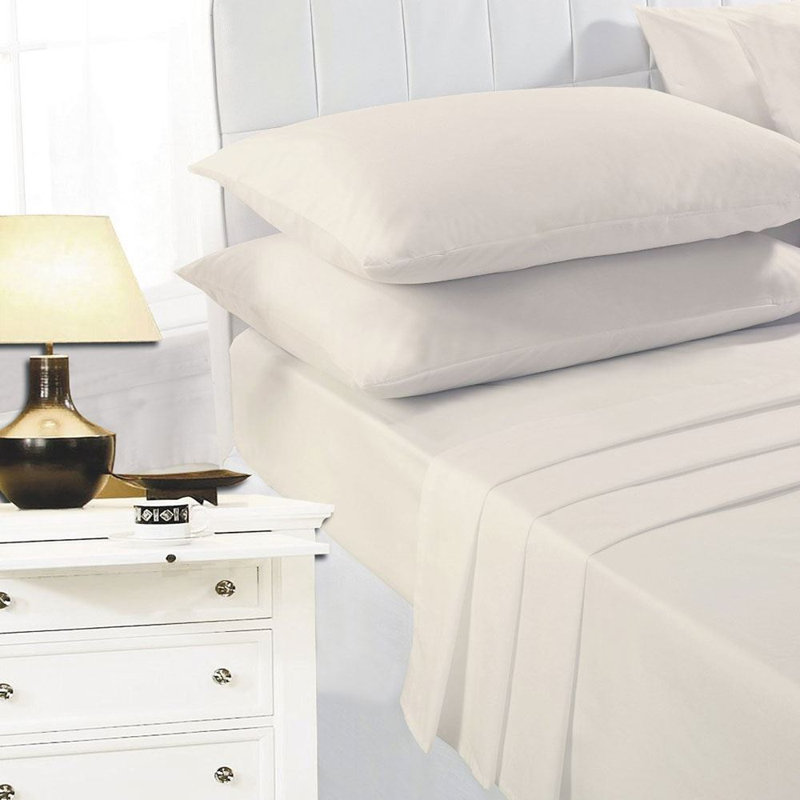 Easy Care Polycotton Flat Sheet, Super King, Cream