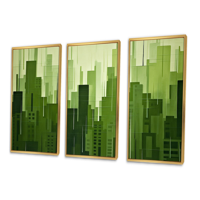 Fern Facades Skyscraper Horizon - Ensemble de décorations murales gratte-ciel, Cadre flottant doré