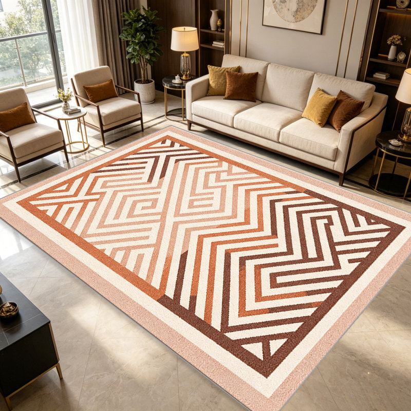 Geometric Maze Terracotta carpet-easy to clean, machine-washable, soft and comfortable; suitable for door mats, kitchens, living rooms, bedrooms, corridors, and laundry areas. Easy to clean, durable carpet for home decoration.