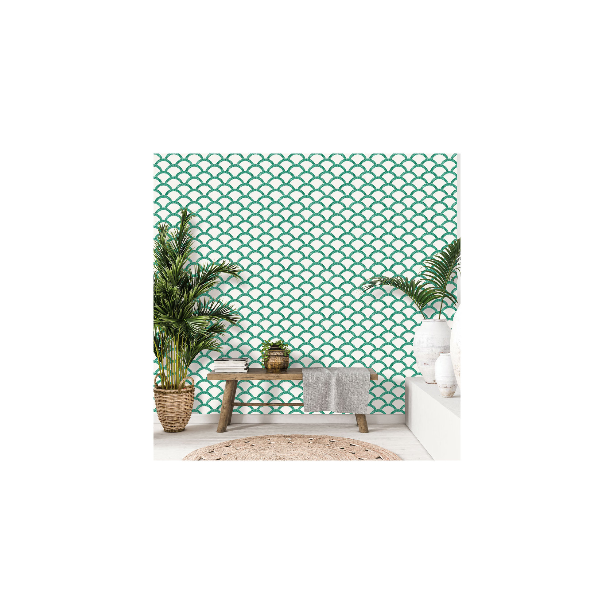 Mosaic Scallop Peel And Stick Wallpaper, 1.75 kg, Emerald Green