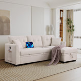 82" Reversible Sleeper Sofa with Linen Upholstery, Storage Chaise & USB Charging Port