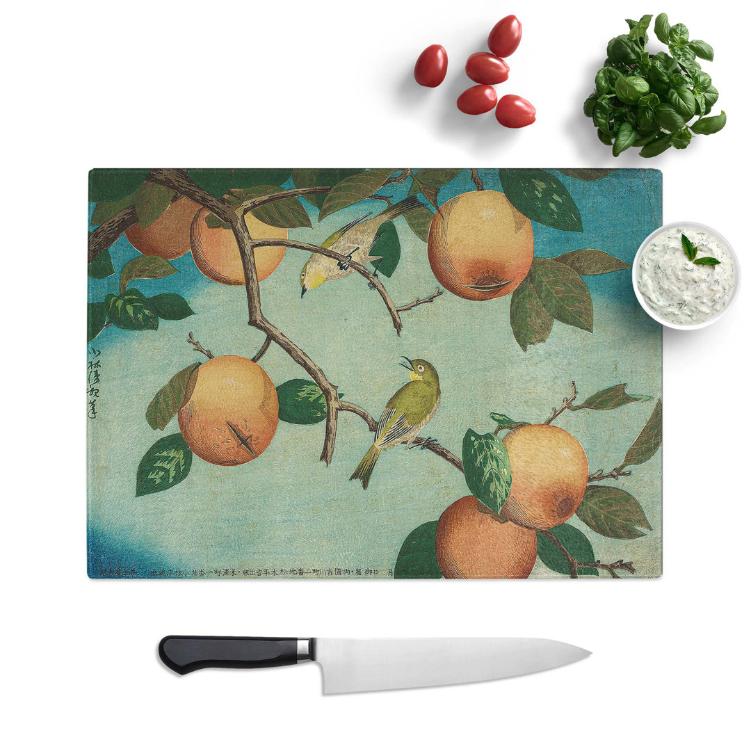Tempered Glass Birds upon a Fruit Tree Chopping Board
