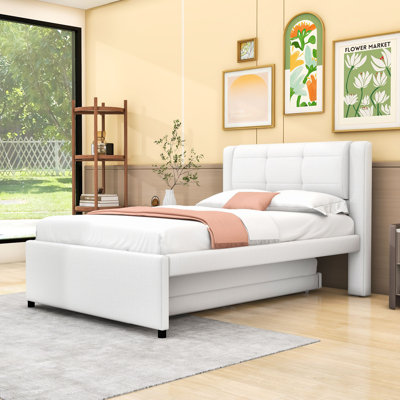 Lit plateforme double avec lit gigogne escamotable double et tête de lit double