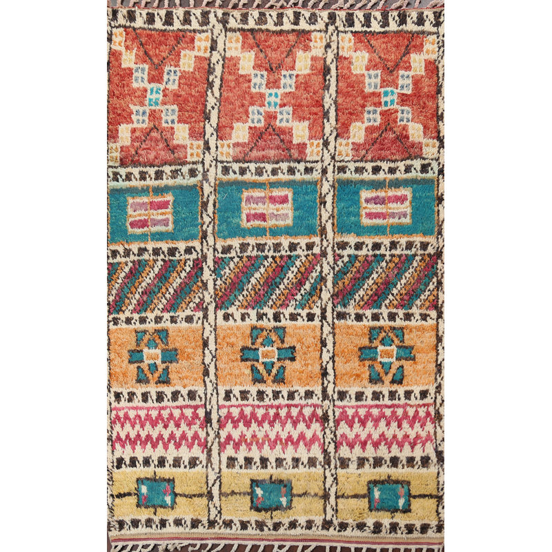 Tapis multicolore en laine noué à la main de conception unique 5 pi 2 po x 8 pi 1 po