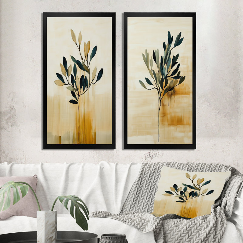 Murmures d'olivier en anthracite III - Tableau encadré olive en 2 pièces, 40" H x 40" W, Black Picture Framed