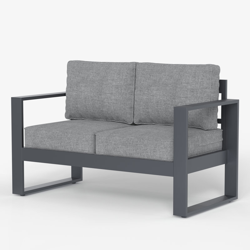 127cm Wide Metal Loveseat with Cushions, Grey Frame/Grey Cushion