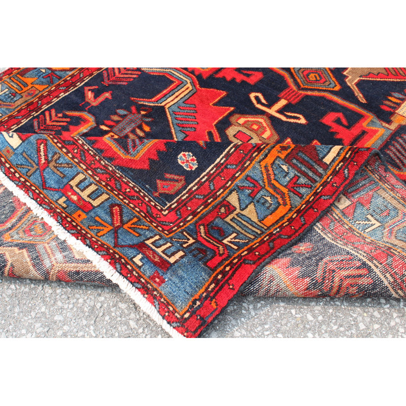 Tapis bohème tribal bleu marine et rouge 4 x 7