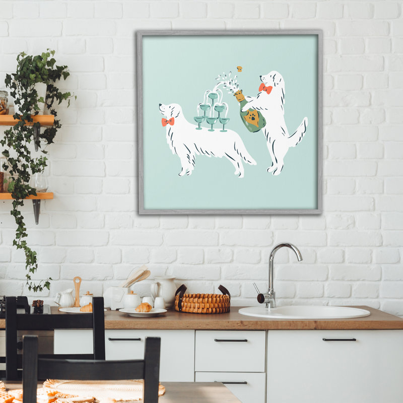 Giclée encadrée, "Popping Dogs" par Krissy Mast, H 24 po x l 24 po, Estampe numérique Farmhouse