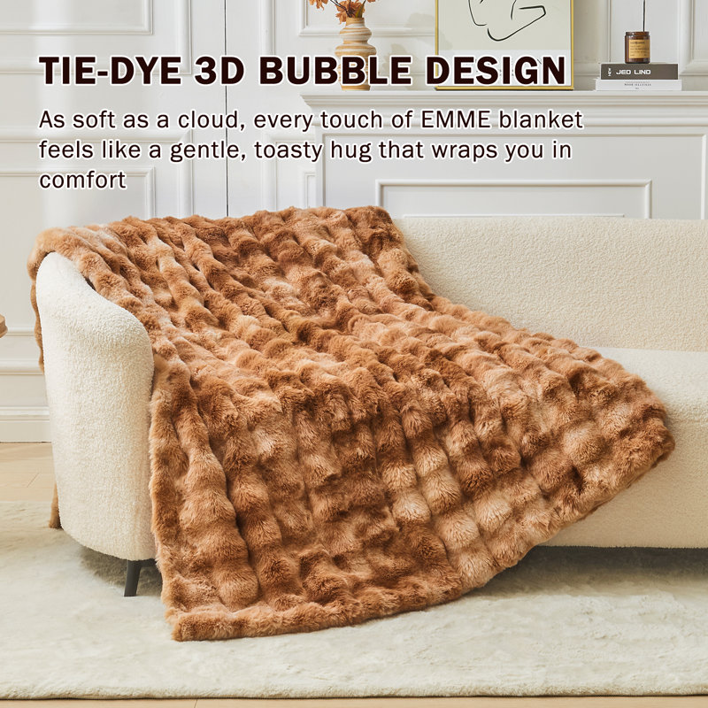 Couverture EMME en fausse fourrure, Lit simple, Fourrure teinte taupe