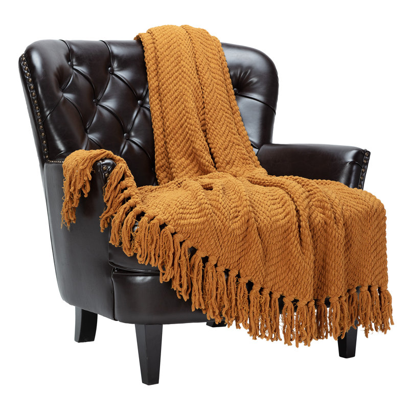 Jeté tricoté texturé , l 65 po x L 50, Pécan