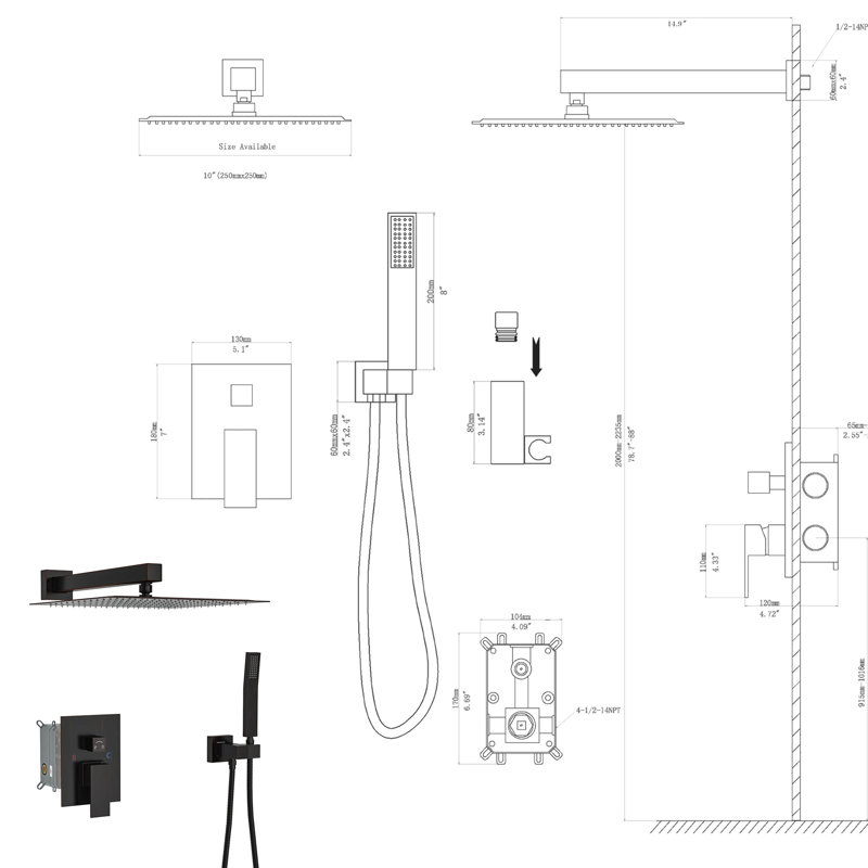 Dual Shower Head Wall Mounted System - 10 Inch Square, Oil Rubber Bronze Square, Bronze